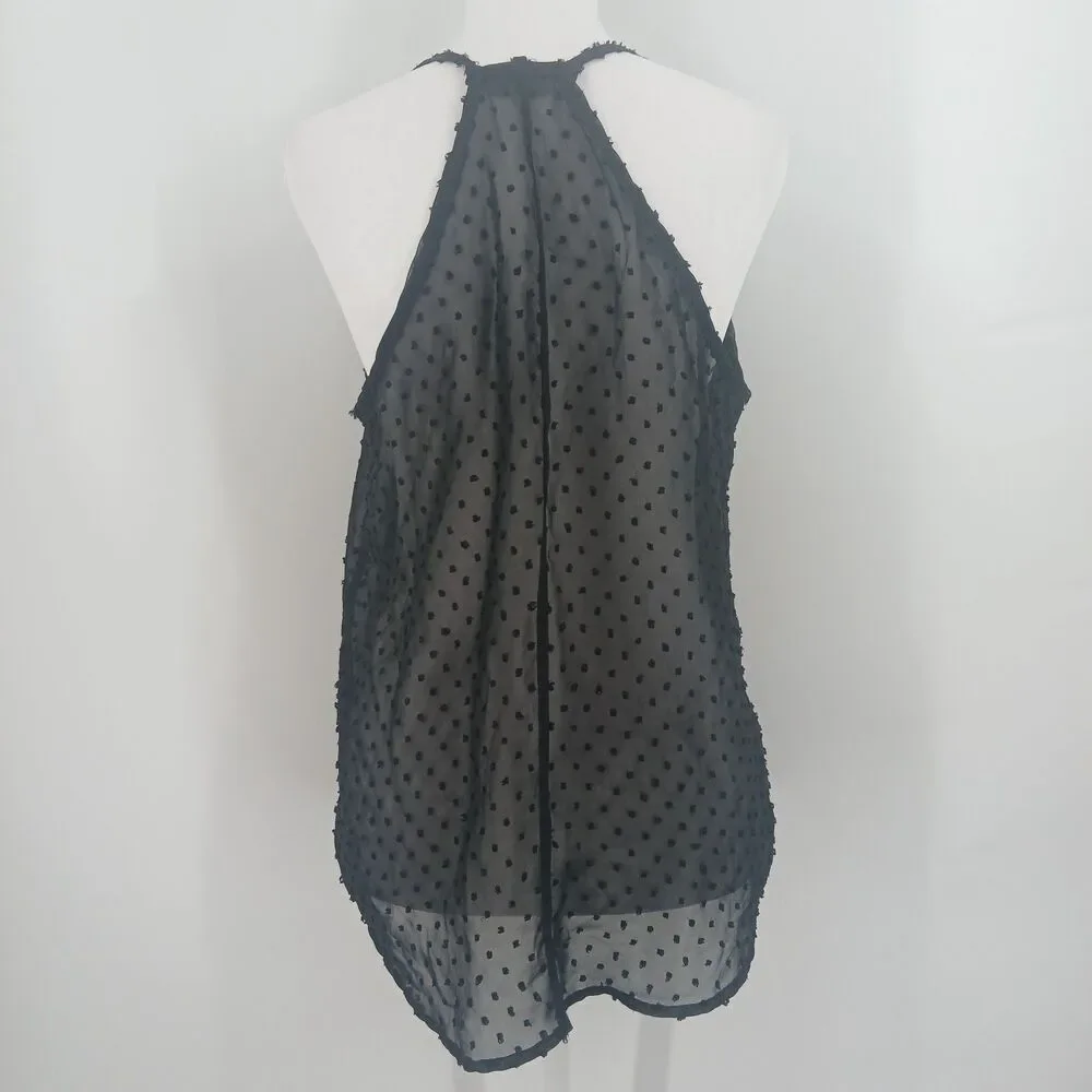 womans vizio usa black mesh sheer racerback dot tank top size medium large